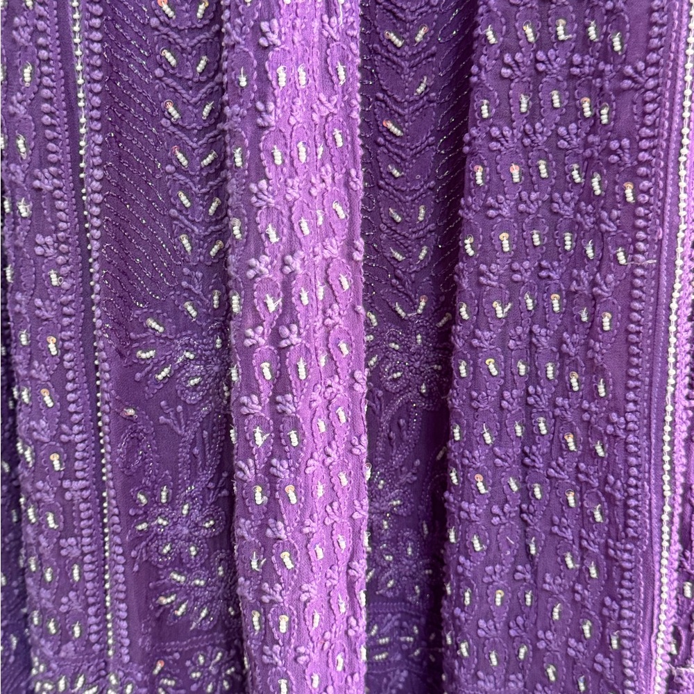 Artisanal Violet Chiffon Dress - Fully Hand Embroidered using ancient techniques